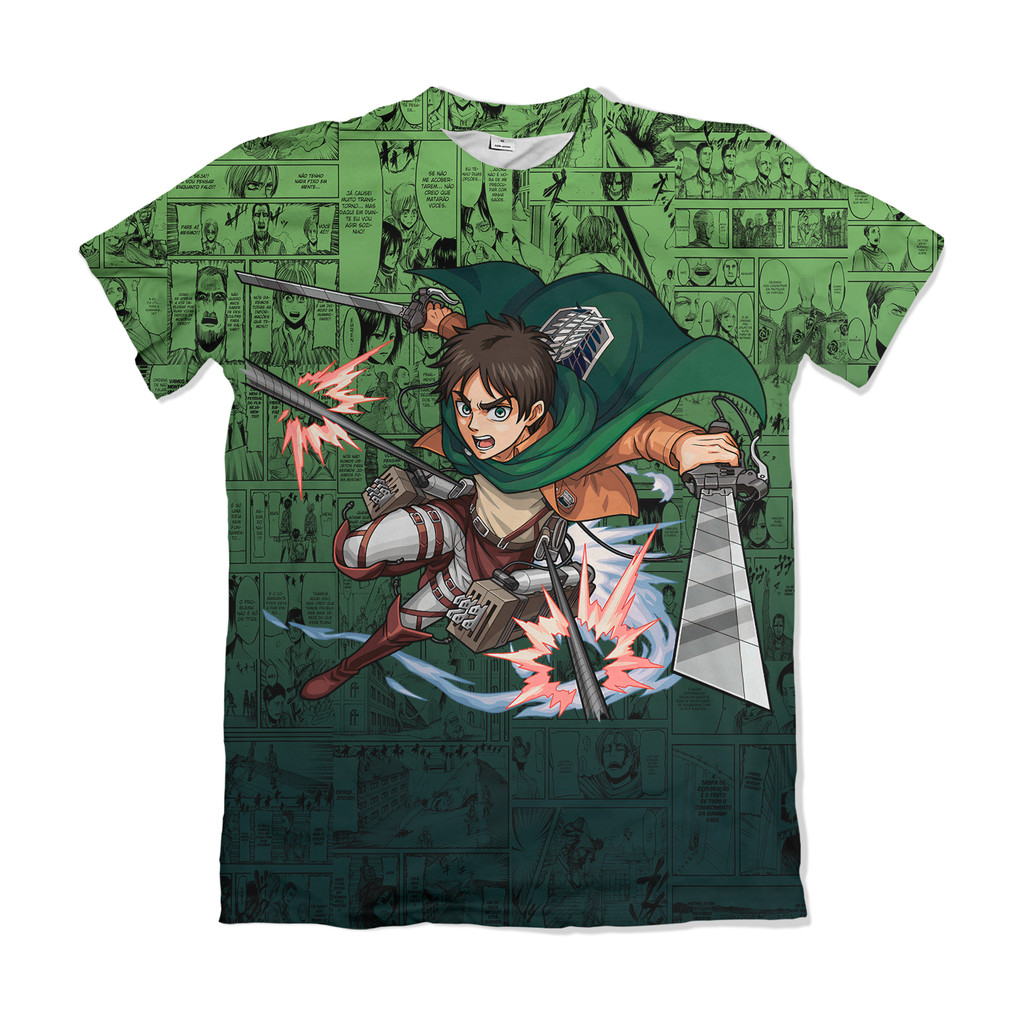 Camiseta Attack on Titan Shingeki no Kyojin Eren Yeager Verde Anime Dry Fit Masculina Feminina Unissex
