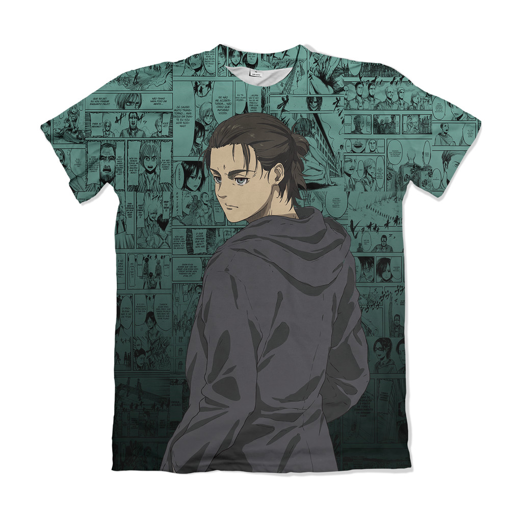 Camiseta Attack on Titan Shingeki no Kyojin Eren Yeager Verde Claro Anime Dry Fit Masculina Feminina Unissex