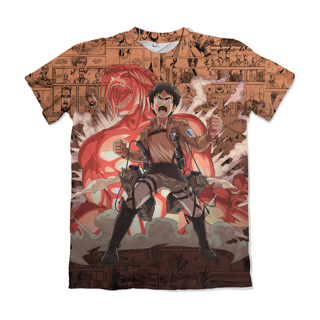 Camiseta Attack on Titan Shingeki no Kyojin Eren Yeager Transformação Vermelho Anime Dry Fit Masculina Feminina