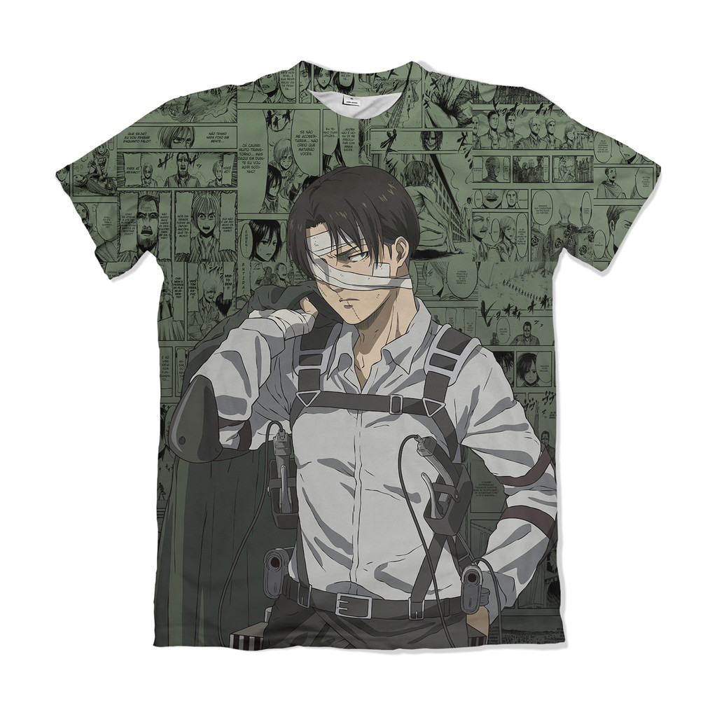 Camiseta Attack on Titan Shingeki no Kyojin Levi Ackerman Verde Musgo Anime Dry Fit Masculina Feminina Unissex