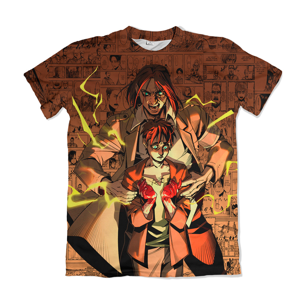 Camiseta Attack on Titan Shingeki no Kyojin Eren Yeager Transformação Amarelo Anime Dry Fit Masculina Feminina Unissex