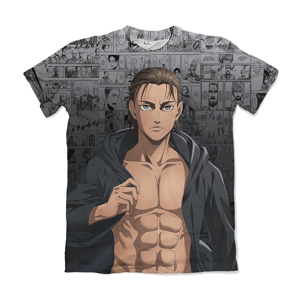 Camiseta Attack on Titan Shingeki no Kyojin Eren Yeager Sem Camisa Cinza Anime Dry Fit Masculina Feminina Unissex