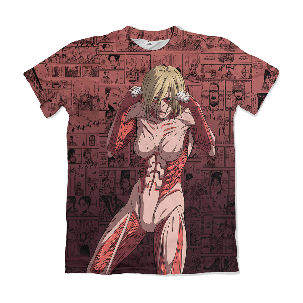 Camiseta Attack on Titan Shingeki no Kyojin Annie Leonhardt Titã Fêmea Vermelho Anime Dry Fit Masculina Feminina