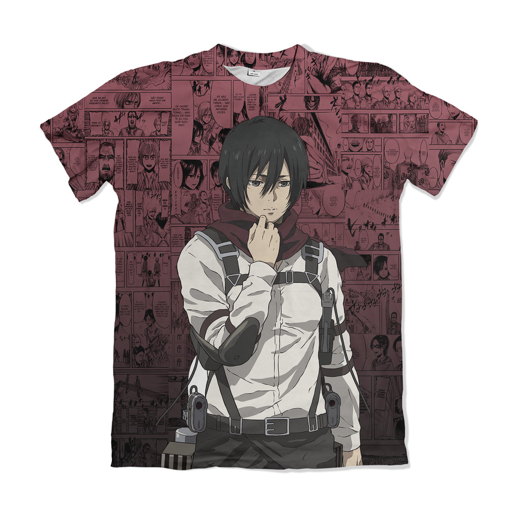 Camiseta Attack on Titan Shingeki no Kyojin Mikasa Ackerman Vermelho Anime Dry Fit Masculina Feminina Unissex