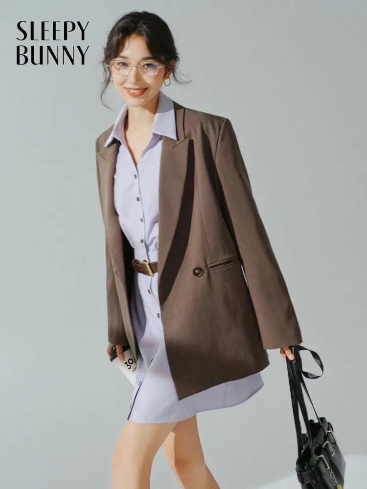 Elegant Loose Double-Breasted Blazer Autumn Lapel Suit Jacket Stylish Casual Small Coat for Daily and Professional Look Workwear