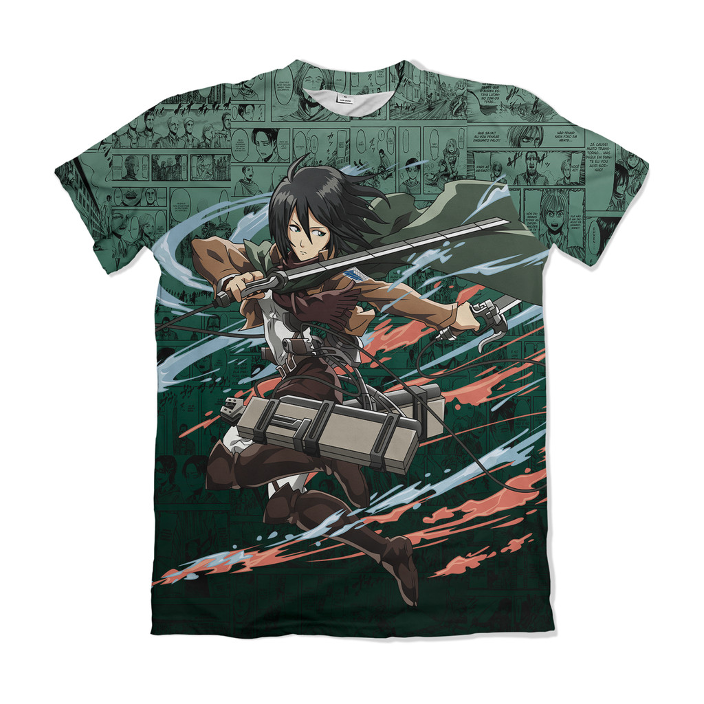 Camiseta Attack on Titan Shingeki no Kyojin Mikasa Ackerman no Ar Verde Anime Dry Fit Masculina Feminina Unissex