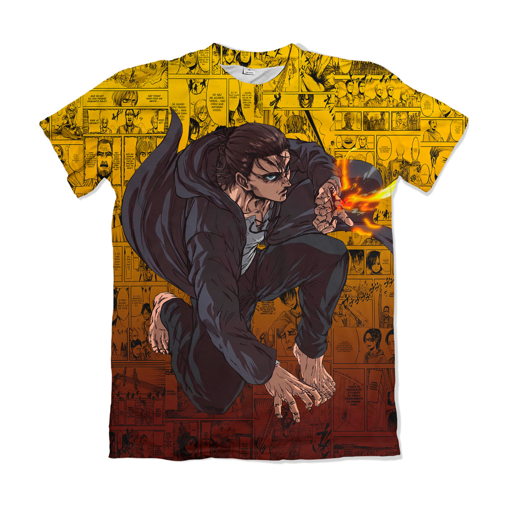 Camiseta Attack on Titan Shingeki no Kyojin Eren Yeager Amarela Anime Dry Fit Masculina Feminina Unissex