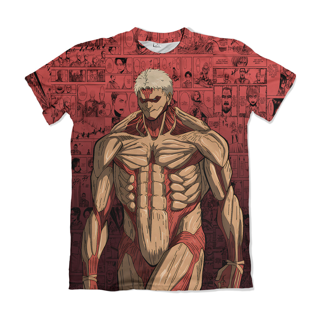 Camiseta Attack on Titan Shingeki no Kyojin Titã Blindado Vermelho Anime Dry Fit Masculina Feminina Unissex