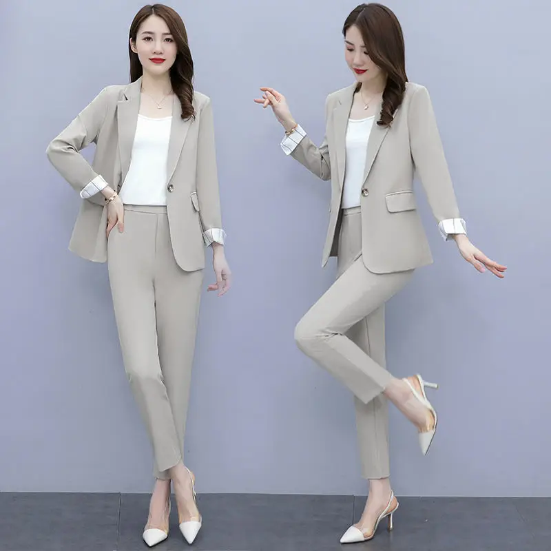 Women's 2025 Spring New Casual Blazers Jacket Matching Set Korean Elegant Chic Professional Suit Coat+Vest+Pants Three Piece