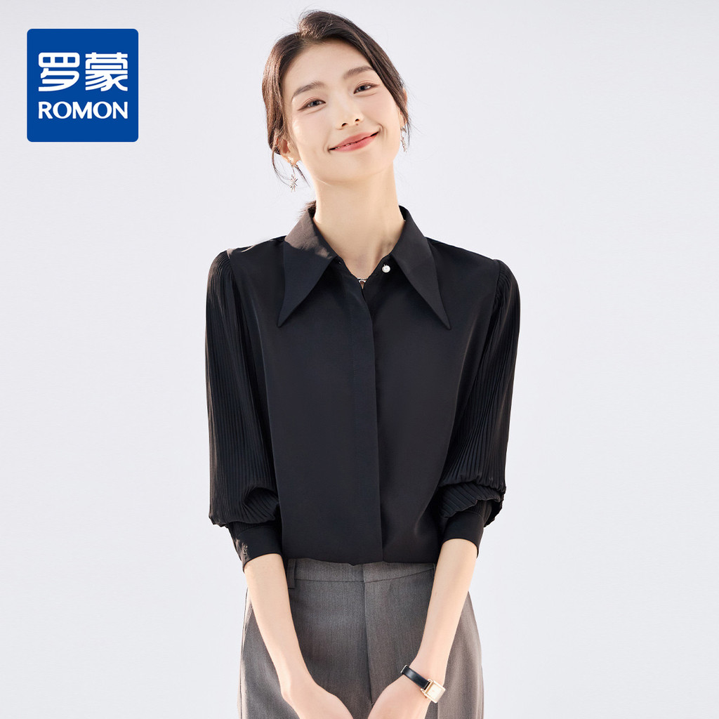 [Business Commuter] Camisa feminina Romon de manga comprida, simples, confortável, local de trabalho, camisa pública Car