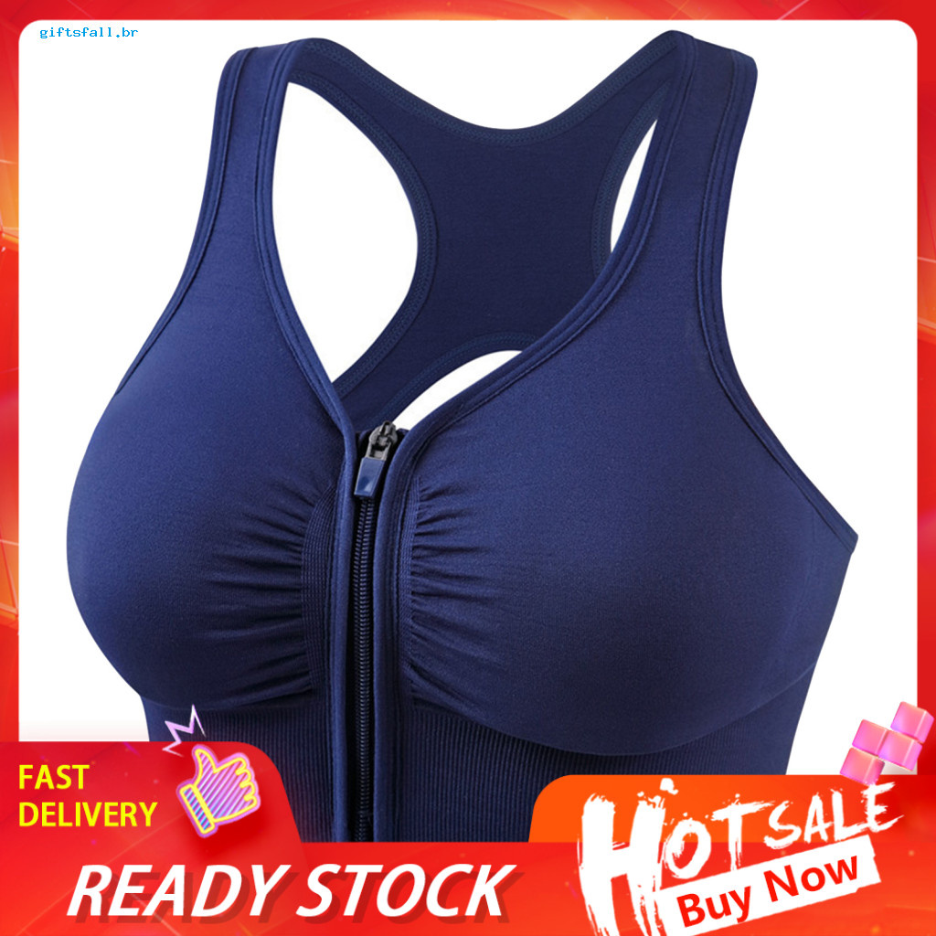 Sports Bra Nylon Spandex Comfortable Underwear Women’s Wireless High Impact Zip Front Strappy Back Padded Support Athl