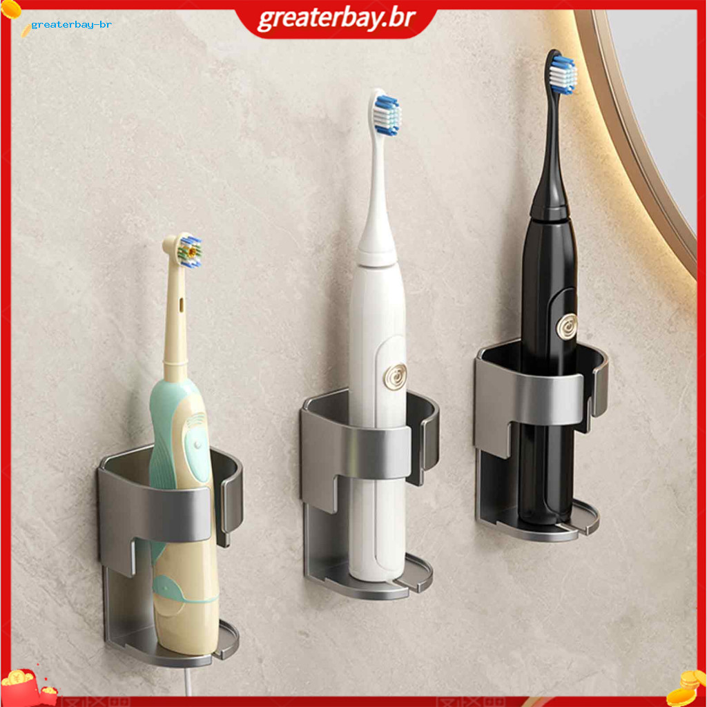 Wall-mounted Electric Toothbrush Holder with Charging Slot Self-adhesive Metal Organizer Stand for Bathroom Space-saving