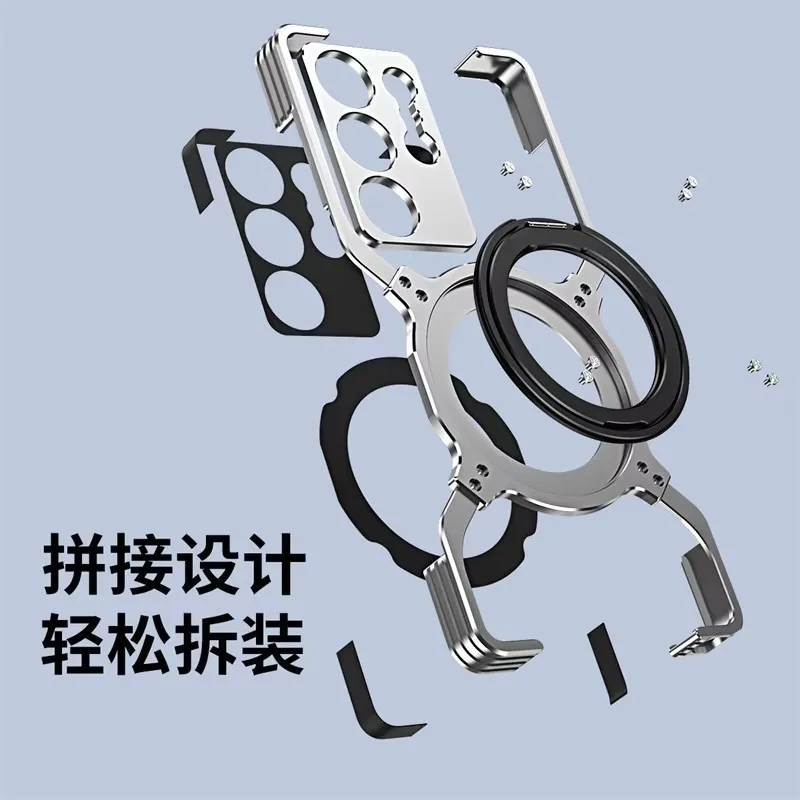 Titanium Metal Phone Case For Samsung Galaxy S25 S23 S24 Ultra Plus Aluminum Alloy Bumper 360° Magnetic Lens Protect Frame Cover