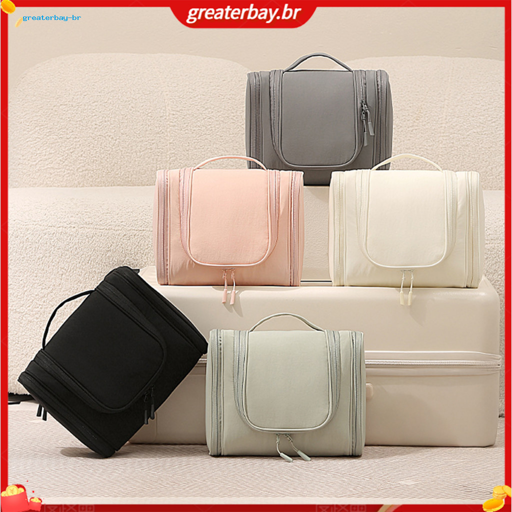 Travel Toiletry Bag with Multiple Compartments Portable Hanging Cosmetic Organizer Capacity Foldable Nylon Makeup Storag
