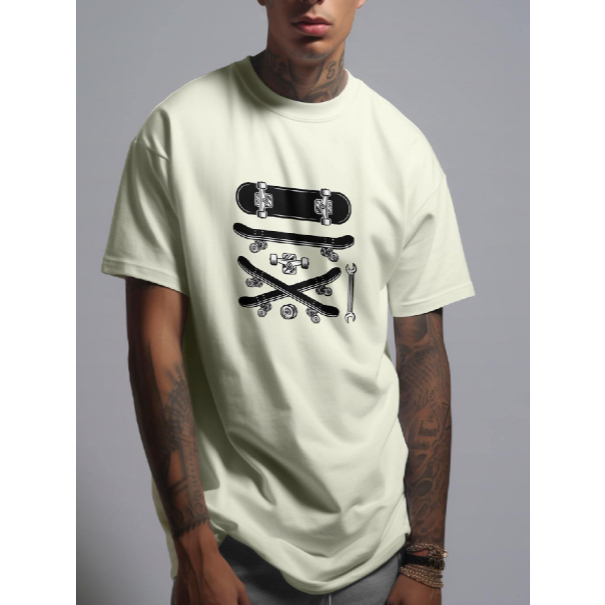 Camiseta Masculina Com Estampa Peças de Skate Tecido Premium 100% Algodão