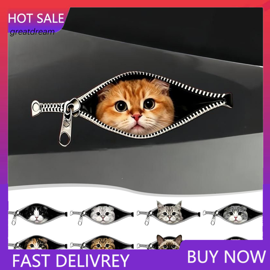 Sun-proof Car Sticker Personalized Body Decal Durable Waterproof Stickers – Zipper Cat Shape Scratch-proof Decals for