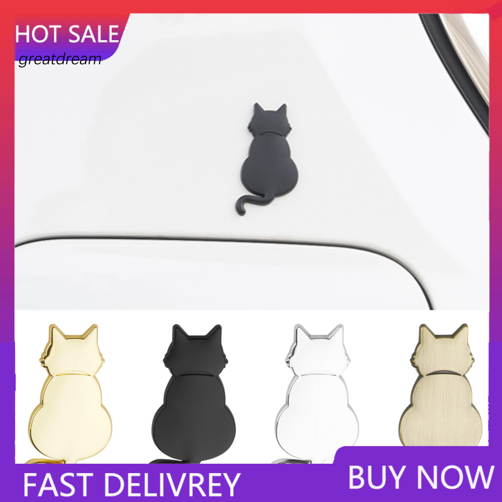 Car Stickers No Residue Fall Off Sticker 3d Metal Cat Decal Emblem Chrome Finish Zinc Alloy for Body Trunk Weatherproof