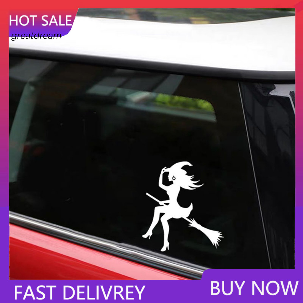 Witch Wall Decal Halloween Sticker Car Flying Broom Weatherproof Self-adhesive Vehicle for Suv Motorbike Window Body for