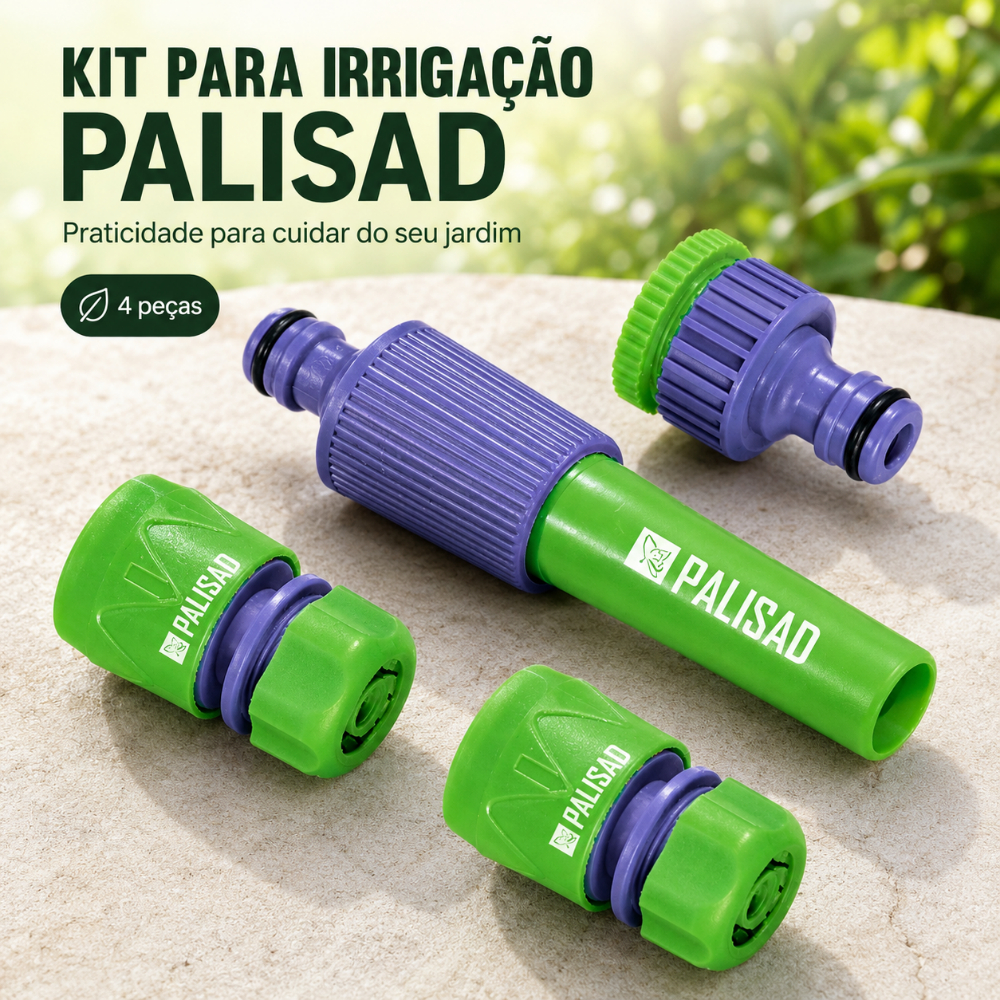 Jogo de Conexão para Mangueira 1/2 Pol. 4 Peças c/ Esguicho, Engate Rápido e Conector PALISAD-651768