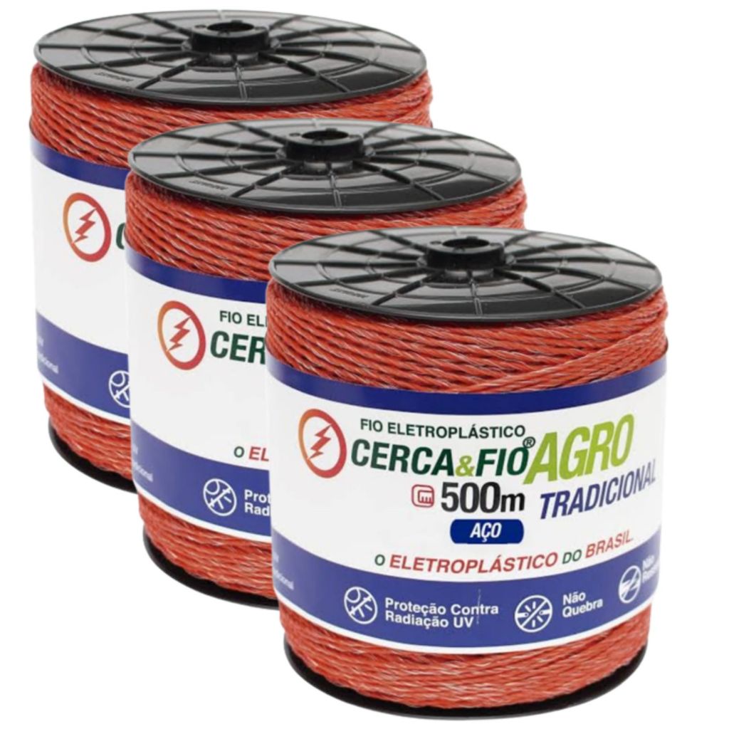 Fio Eletroplastico Cerca Rural 15x6 500m-igecast Cor Laranja Kit com 3 Unidades