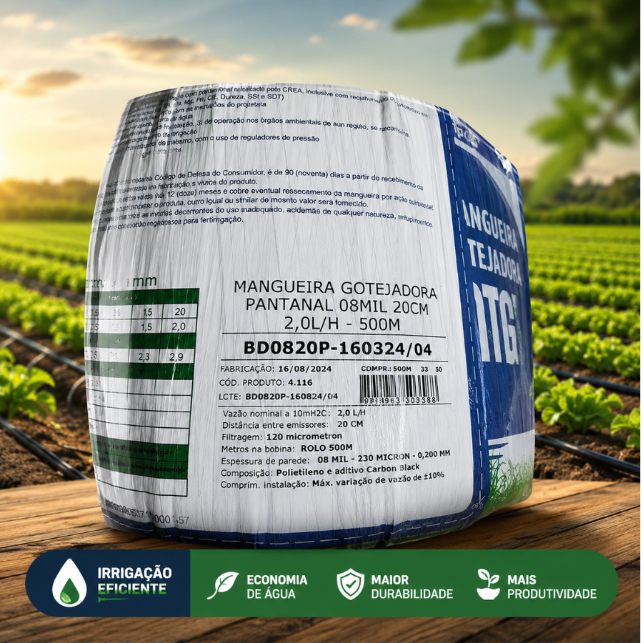 Mangueira Gotejadora 500m 20cm 2l/h Irrigação Agrícola