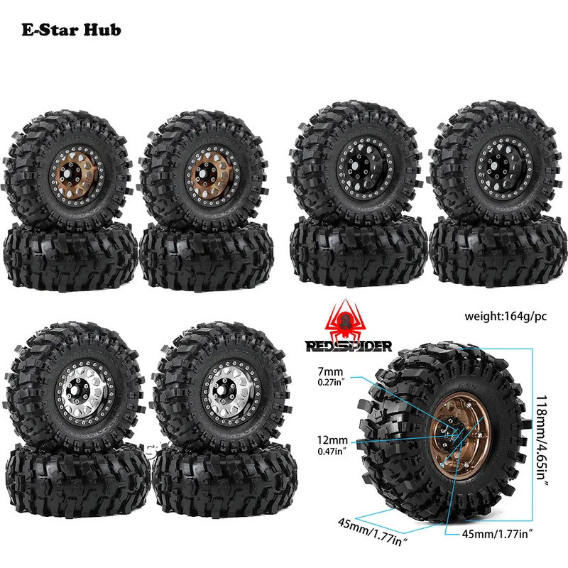 4PCS Rodas de Metal 118MM com Beadlock para Traxxas TRX4 RC4WD D90 Axial SCX10 II III MST 1/10 Carro Crawler RC
