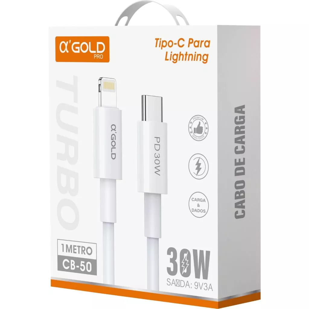 Cabo Tipo-C Para Lightning Turbo A'Gold Pro 30W CB-50 1 Metro