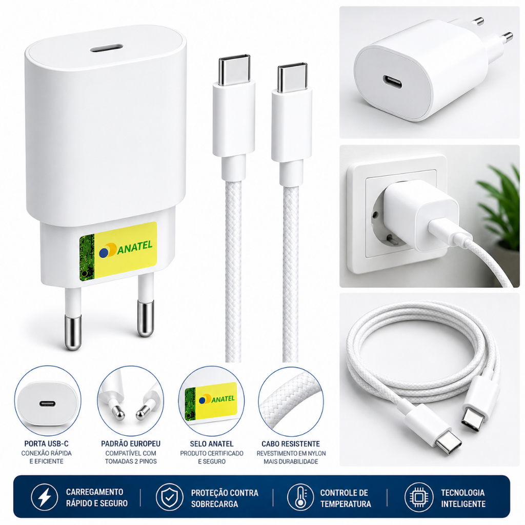 Carregador Turbo Rápido 30W Cabo Tipo C Para Samsung iPhone 15 16 17 Pro Max