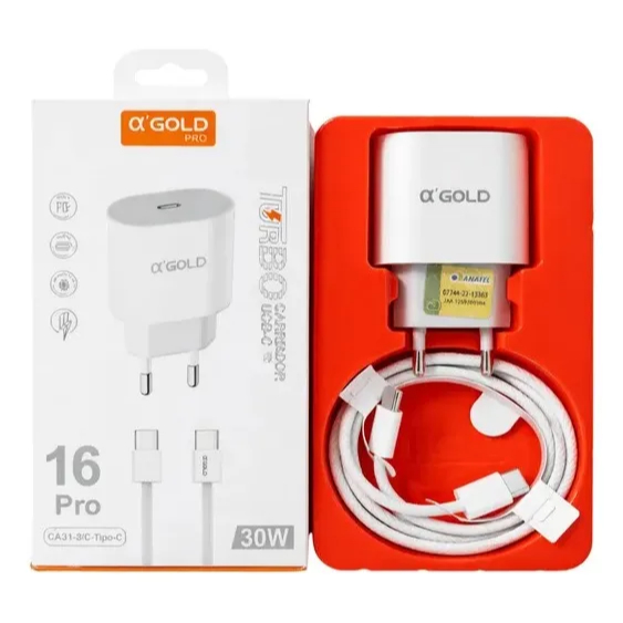 Carregador Turbo A'Gold Pro 30W USB-C + Cabo USB-C para USB-C