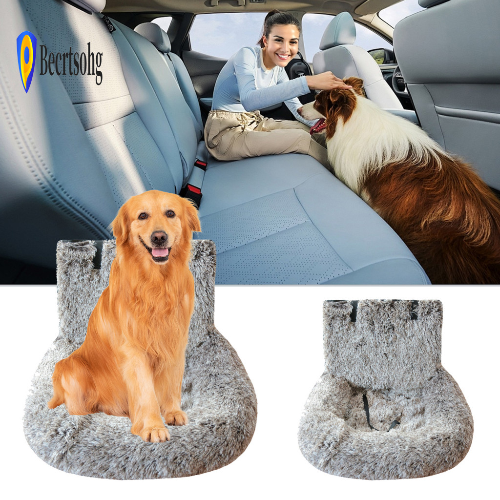 Car Dog Bed Non-slip Stable Design Pet Seat Fluffy for with Safety Straps – Washable Cushion for Travel Home Comfortab