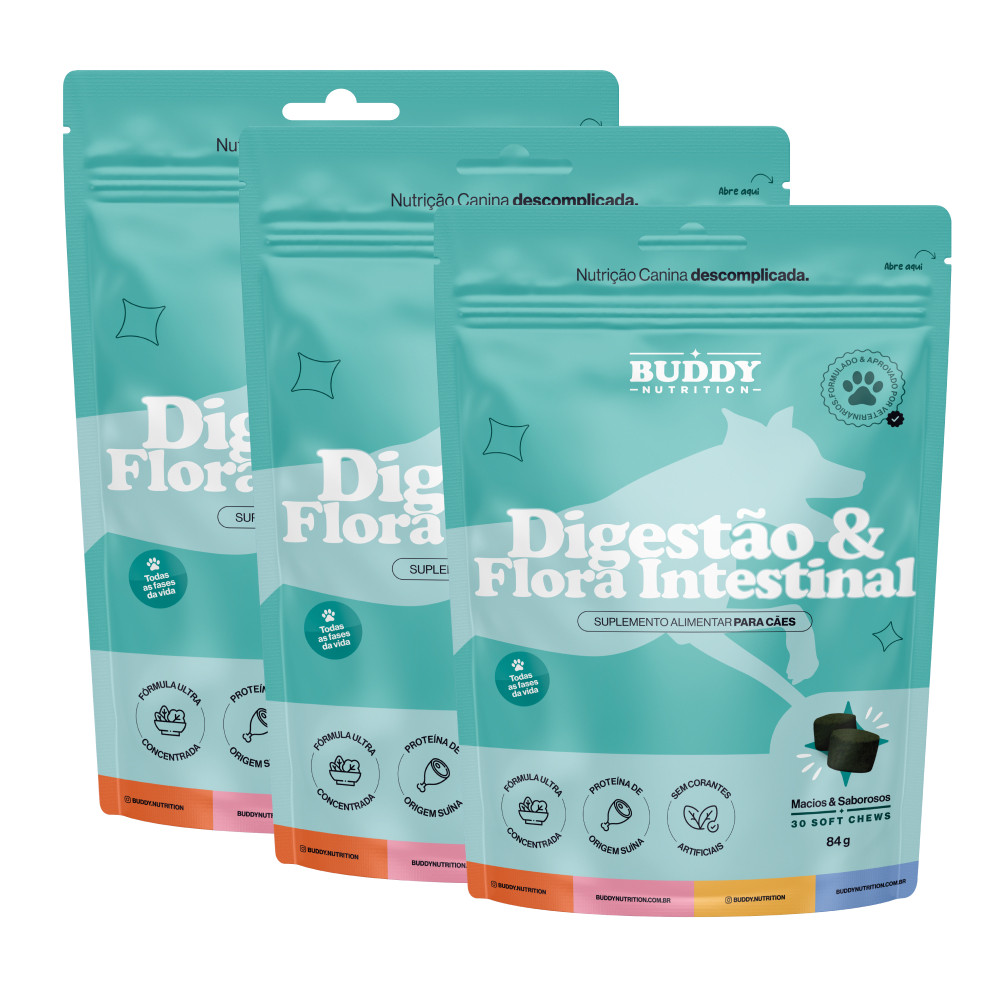 Buddy Nutrition - 3x Digestão & Flora Intestinal - 30 Soft Chews - 84g