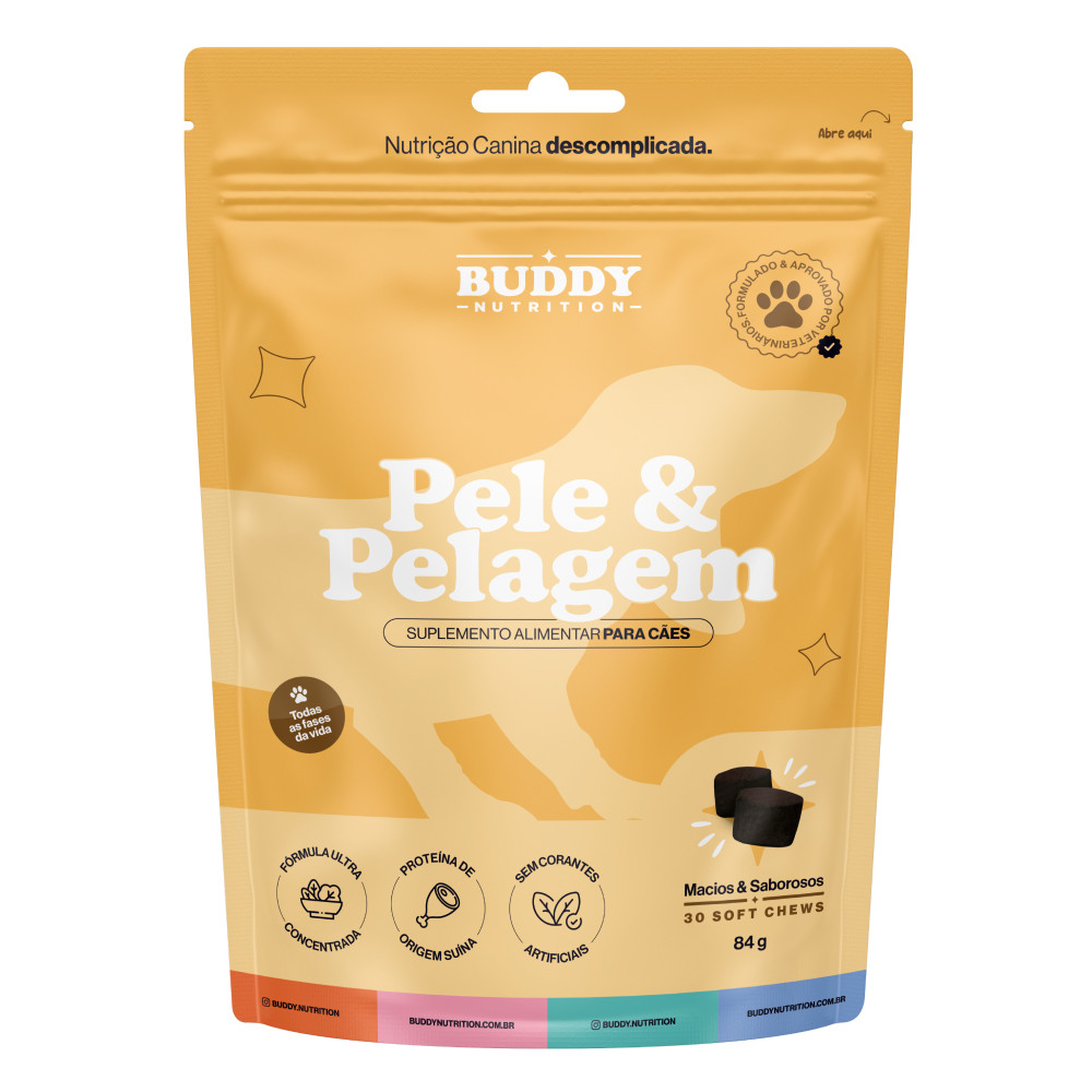 Pouch Pele & Pelagem - 30 Soft Chews - Suplemento Alimentar Para Cães - Buddy Nutrition