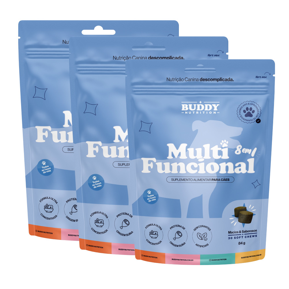 Buddy Nutrition - 3x Multi Funcional 8 em 1 - 30 Soft Chews - 84g