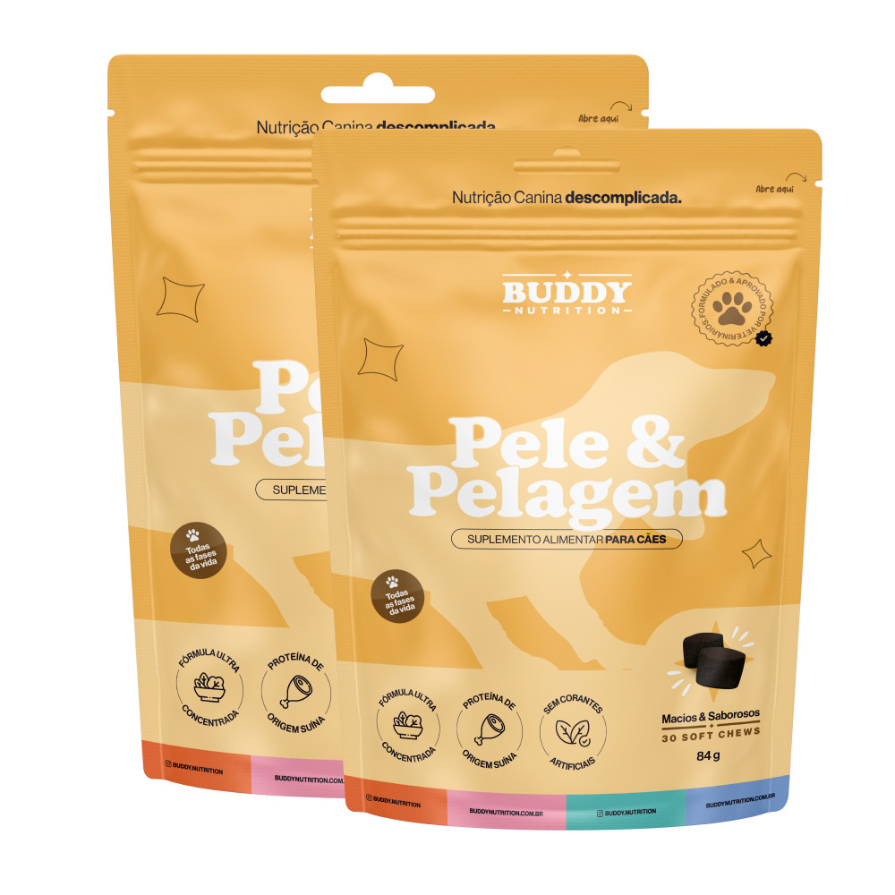 Kit 2x Pouch Pele & Pelagem - 30 Soft Chews - Suplemento Alimentar Para Cães - Buddy Nutrition