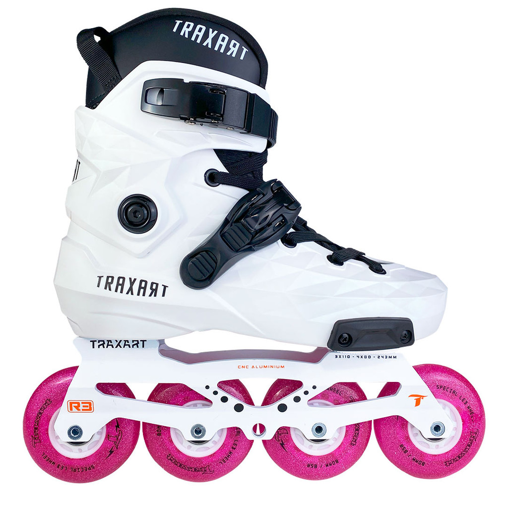 Patins Traxart Custom + Base Híbrida + Rodas de LED Glitter Pink 80mm