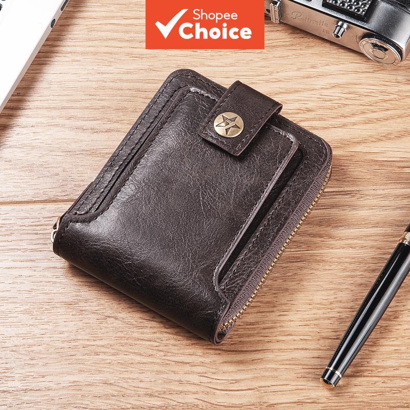 Carteira Masculina Retrô Com Fecho Zip E Porta Cartão