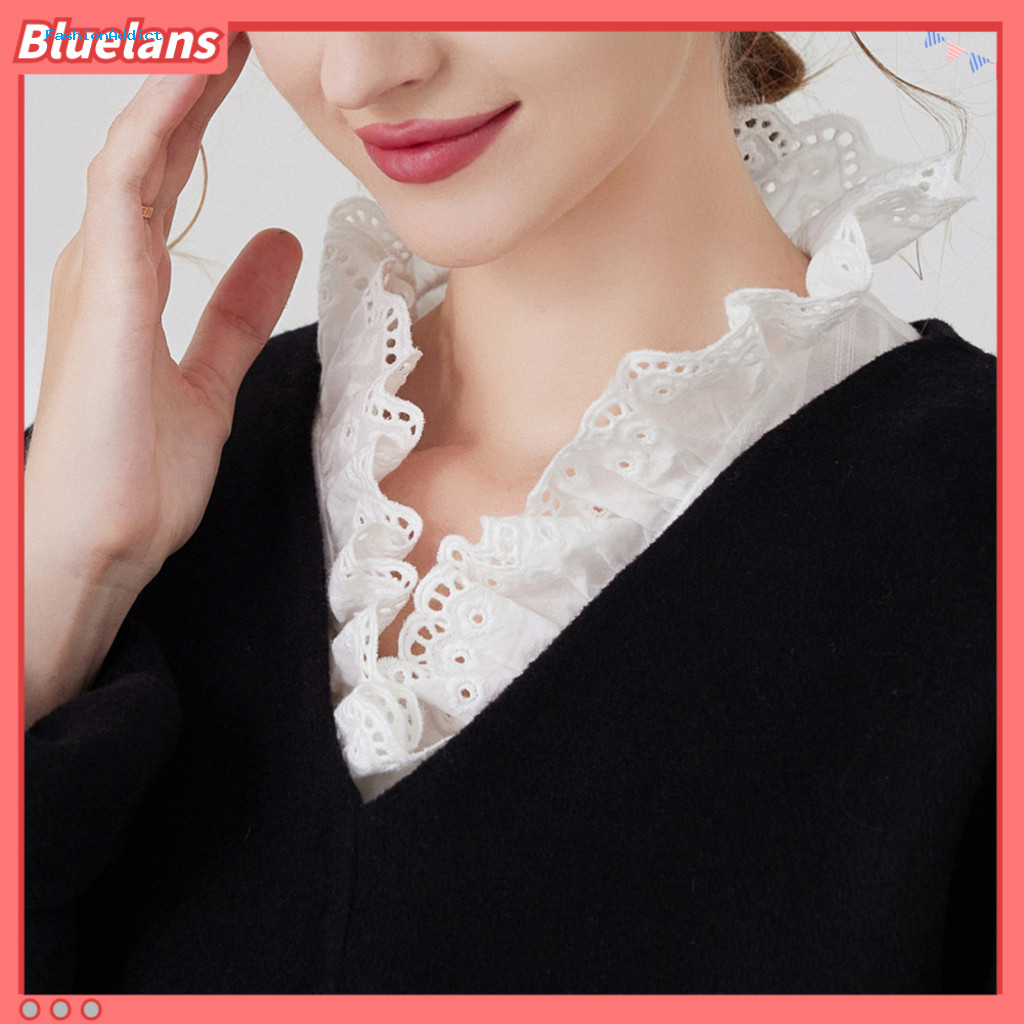 Black Lace Neck Dickey Retro Fashion Decor Elegant Women's Ruffled V-neck Detachable Fake Collar Adjustable Sleeveless f