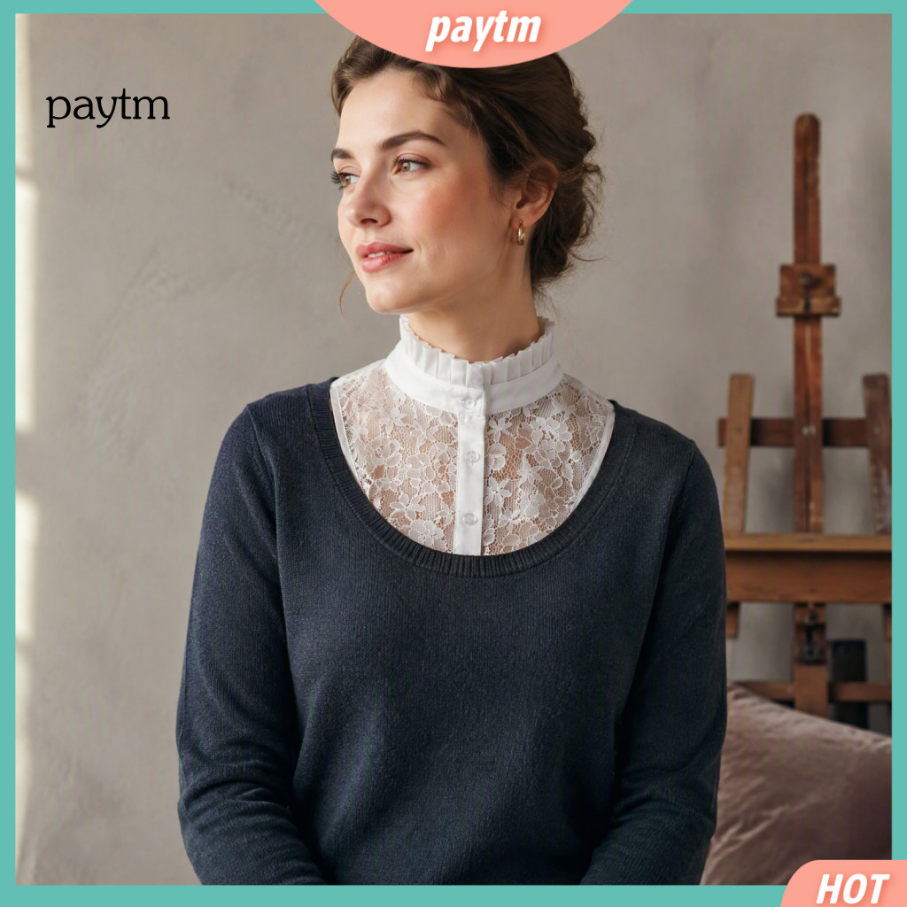 Fake Shirt Collar Stand Up Accessory Lace for Women Hollow Embroidery Detachable Dickey with Adjustable Straps Decorativ