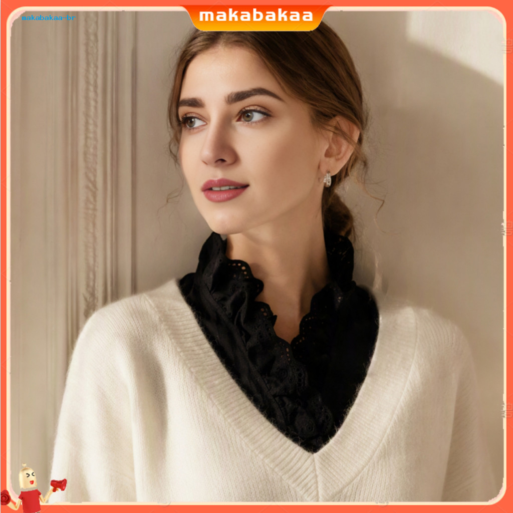 Elegant Women's Ruffled V-neck Detachable Fake Collar Adjustable Sleeveless Dickey for Layering with Sweaters and Blouse