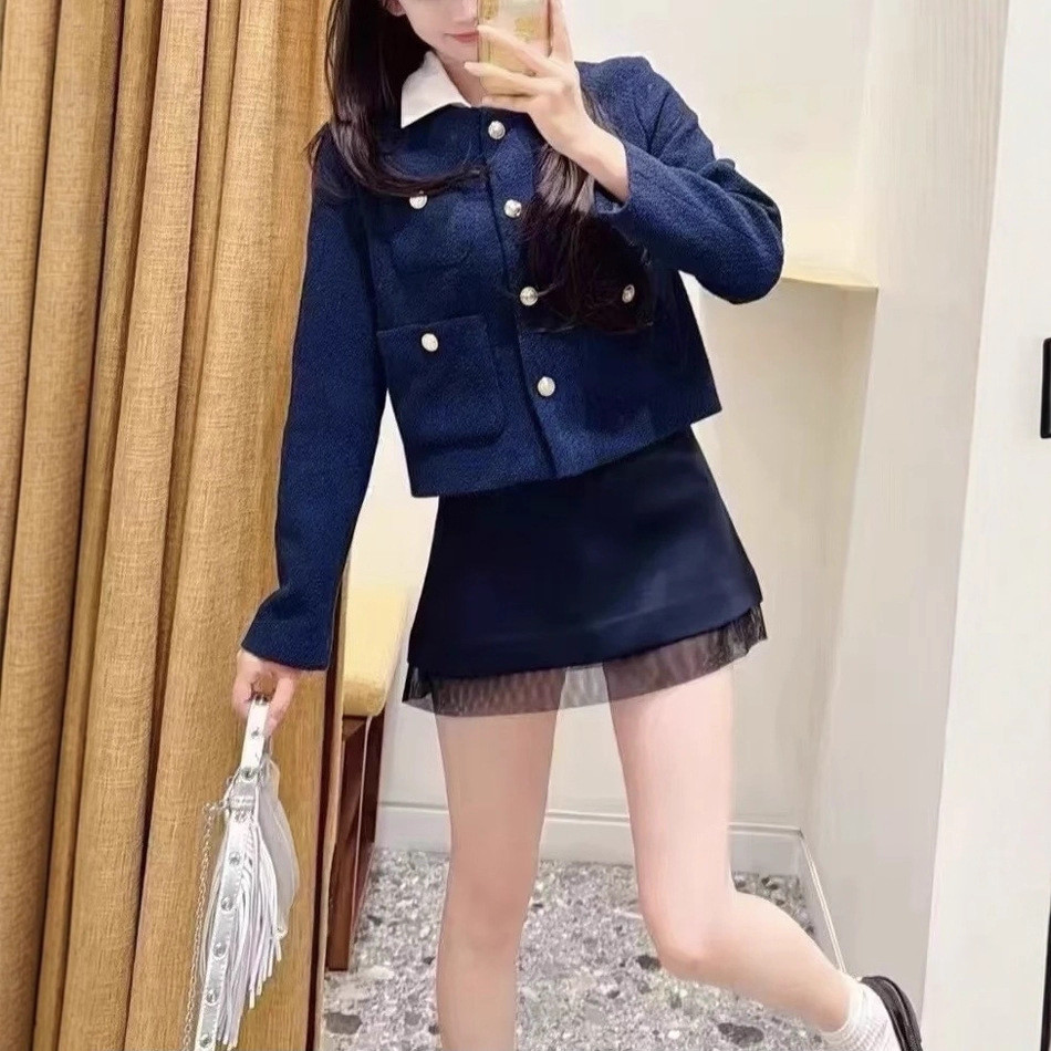 VNW5 Early autumn new fashionable and stylish color-blocked short jacket with a detachable collar and single-breasted de