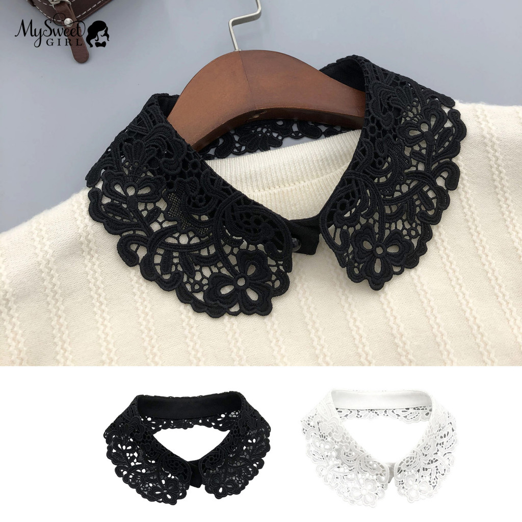 Hollow Embroidery Fake Collar Detachable Accessory Lace Flower False for Women – Embroidered Design Solid Color for To