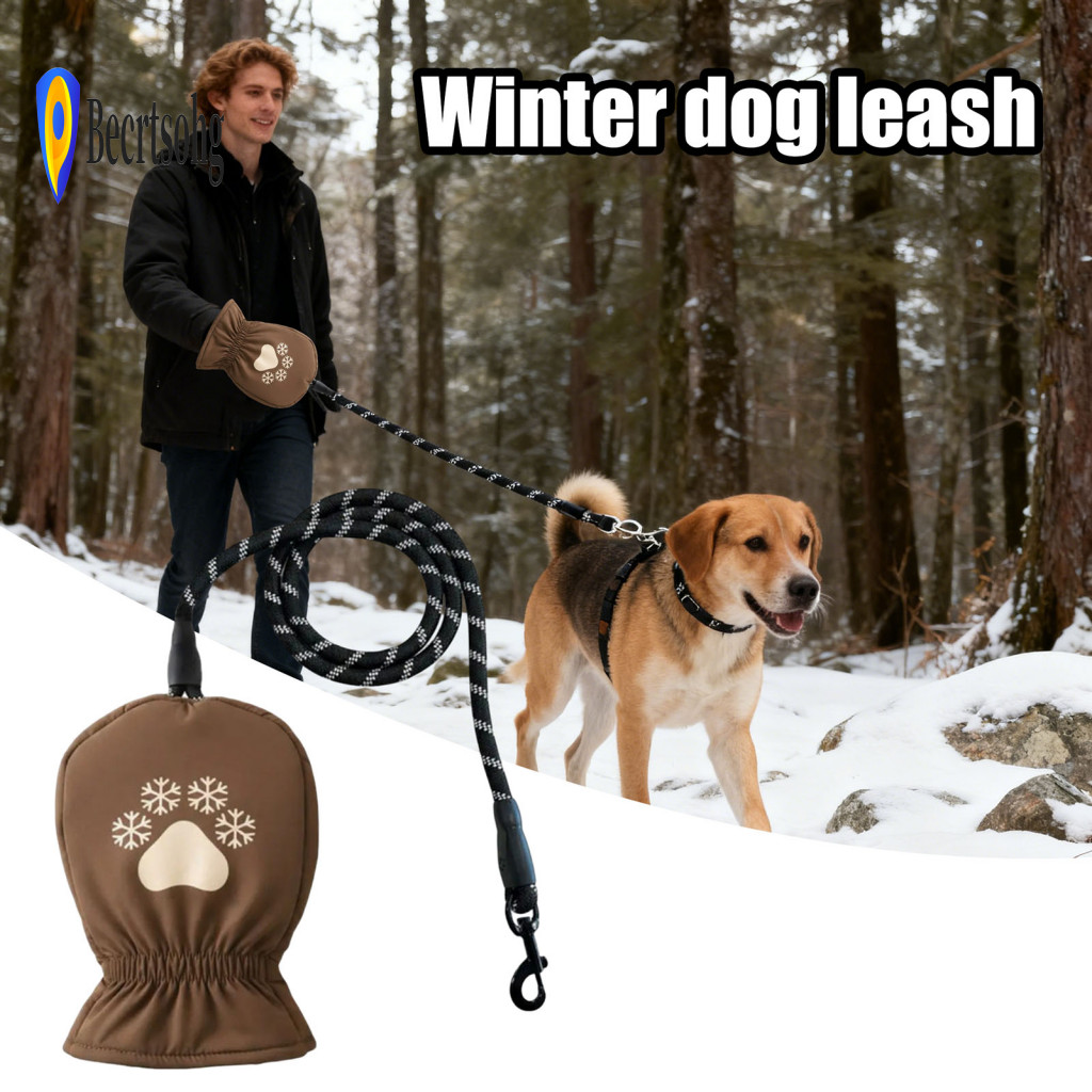 Weather Dog Leash Winter with Built-in Waterproof Thermal Gloves – Keep Hands Warm Dry No More Frozen When Walking Dog