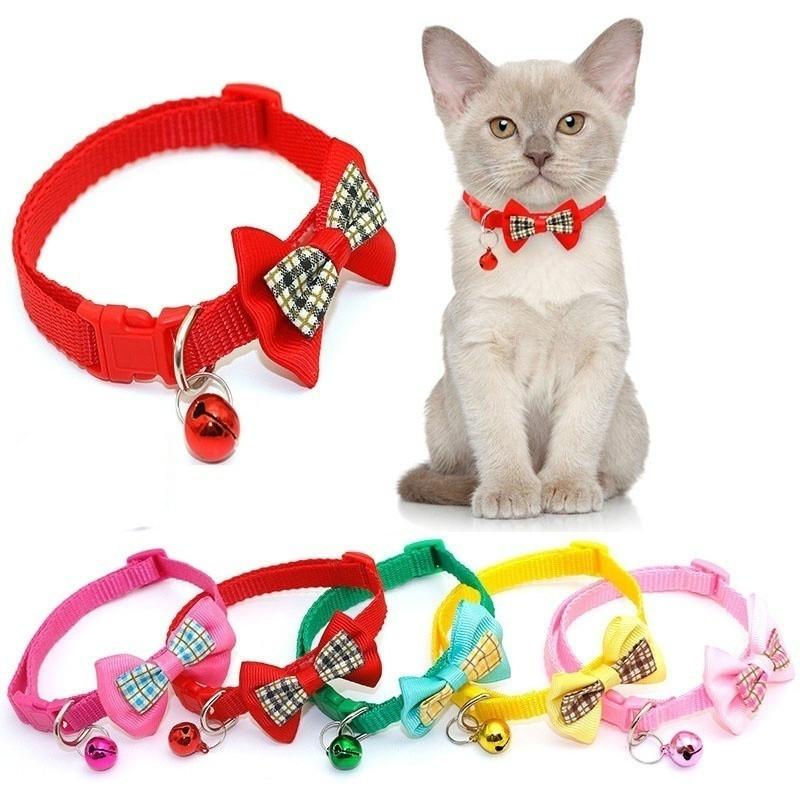 Bowknot Cat Collar with Bells Necklace Buckle Adjustable Small Dog Puppy Kitten Collars Pet Accessories