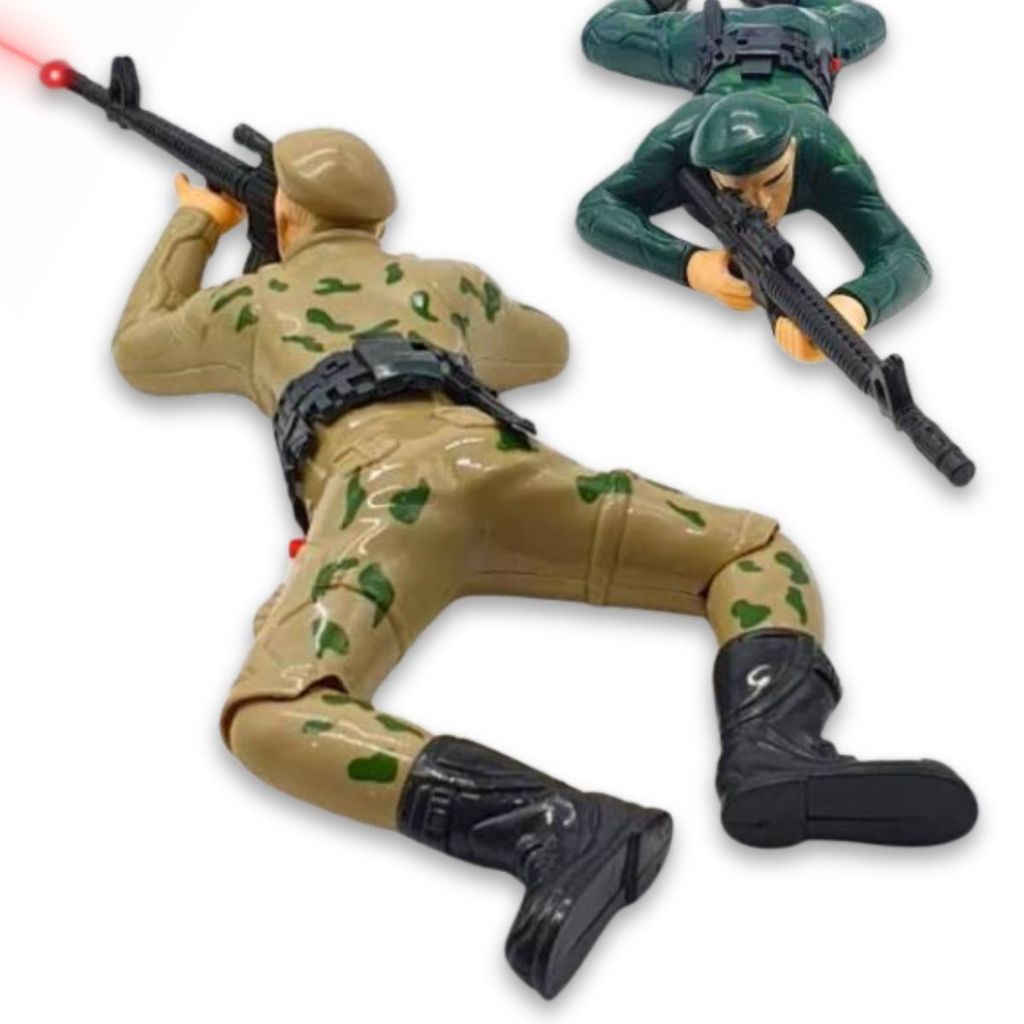 Boneco Soldado de Brinquedo Rasteja Com Mira A Laser E Som
