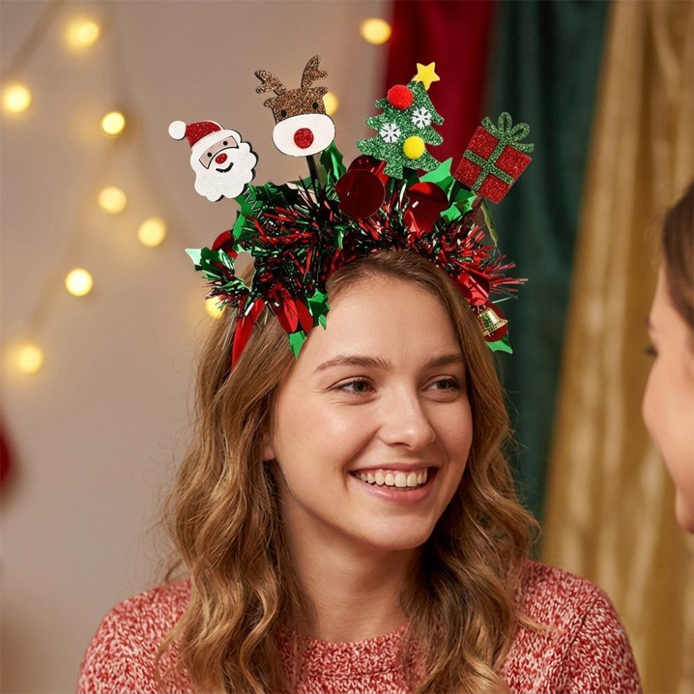 Tiara De Enfeite De Natal , Com Faixa De Cabelo De Papai Noel De Desenho Animado De Sino , Chapéu De Fantasia De Plástic