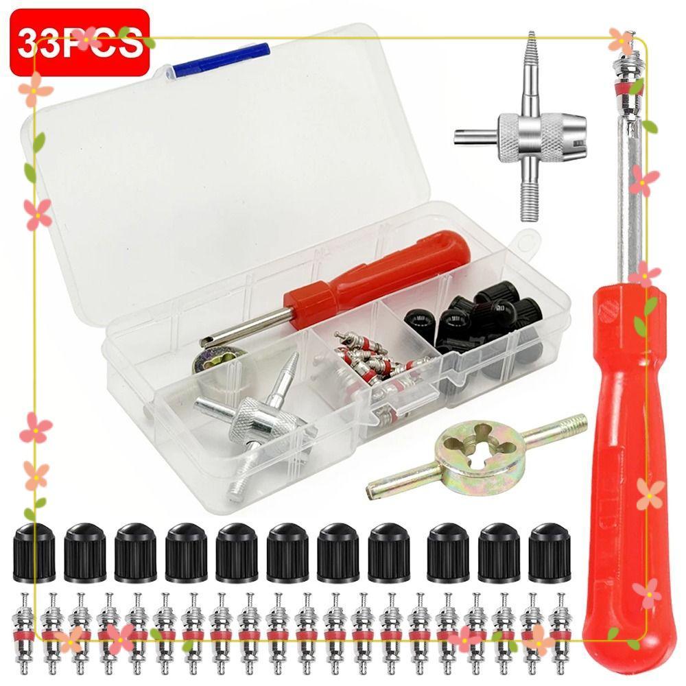 33 Pçs/Set Kit De Ferramentas De Reparo De Pneus , Removedor De Núcleo De Haste De Válvula De Chave De Fenda De Metal ,
