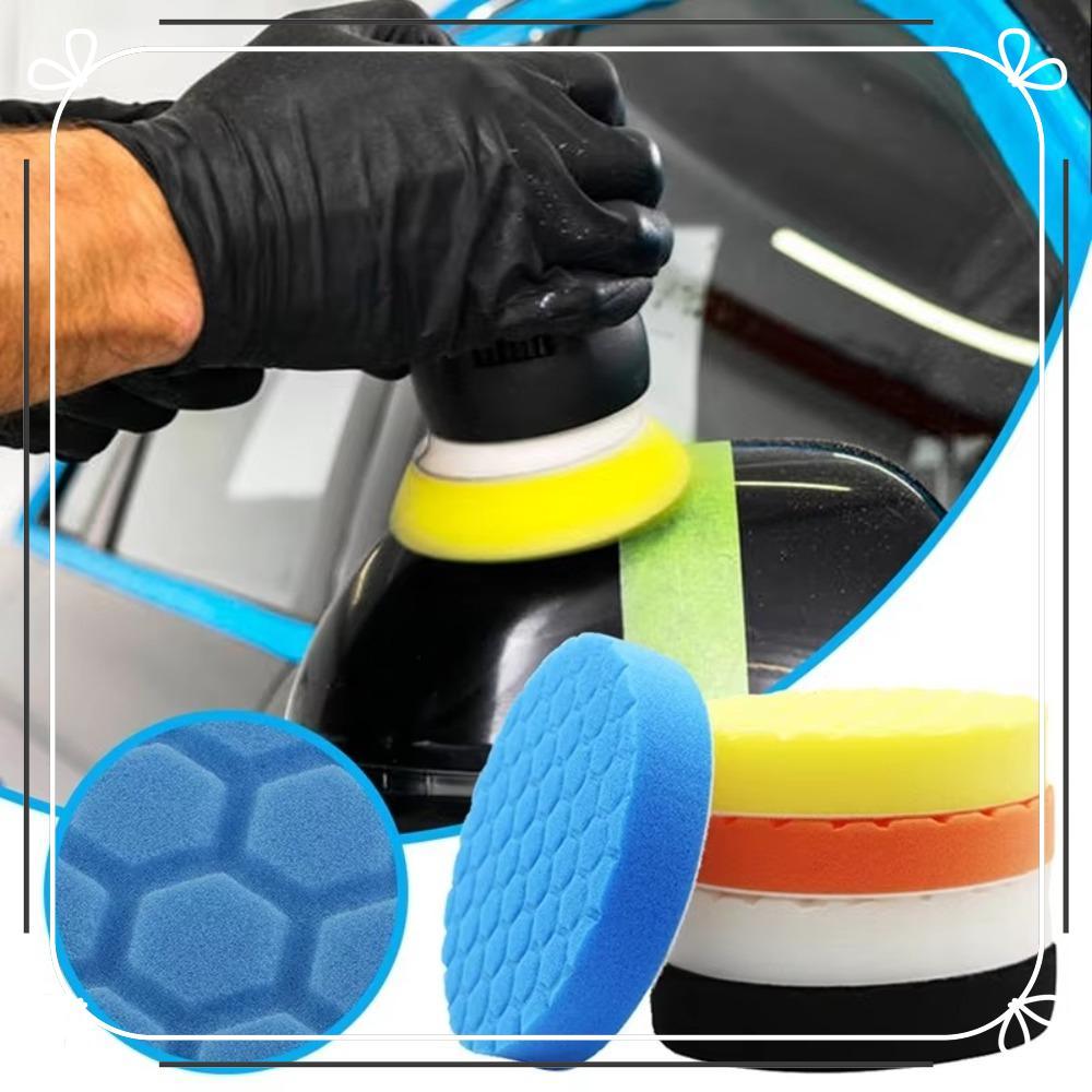 5 Pçs/Set Esponja De Cera De Polimento Automático , Kit De Almofada De Carro Reutilizável Circular , 3/4/5/6/7 Polegada