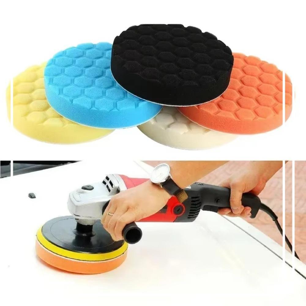 5 Pçs/Set Esponja De Cera De Polimento Automático , Kit De Almofada De Carro Circular Autoadesivo , Reutilizável