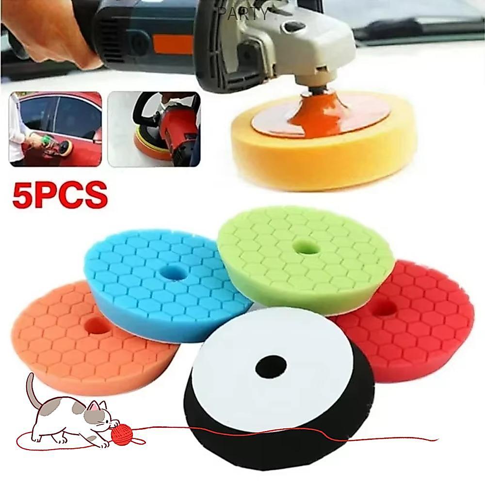 5 Pçs/Set Esponja De Cera De Polimento Automático , Circular 3/4/5/6/7 Polegada Kit De Almofada De Carro , Autoadesivo