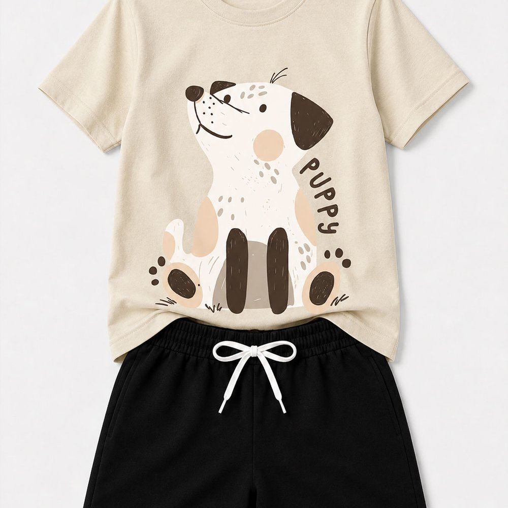 Conjunto Infantil Masculina Algodão Puppy Creme - Babei no Look